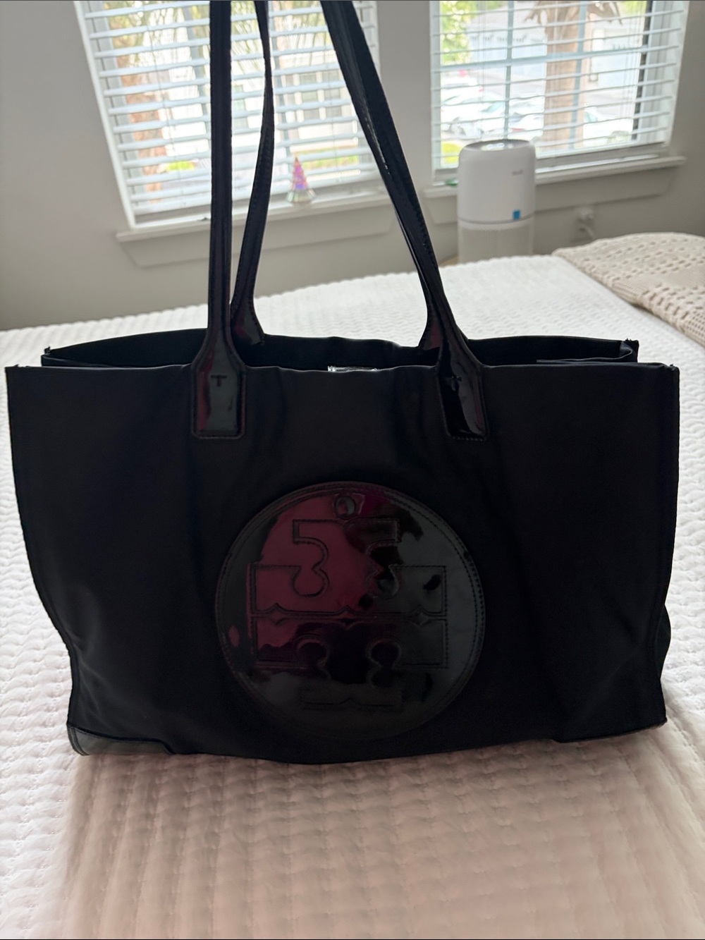 Authentic Tory Burch Gorgeous Black Nylon Tote with Patent Logo - Picture 2 of 3